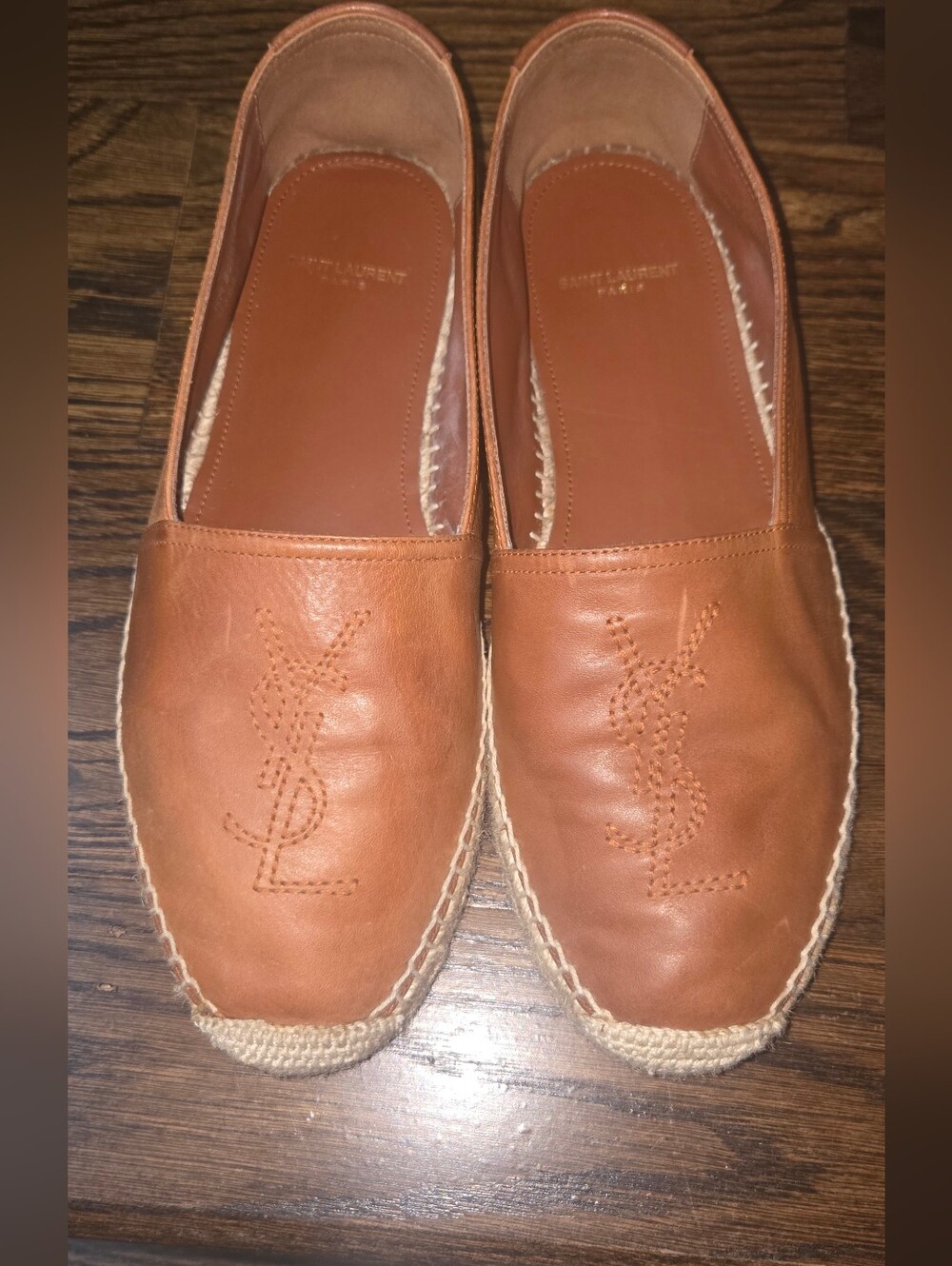 YSL- Saint Laurent Espadrille Brown Leather Loafers - Tan/Brown